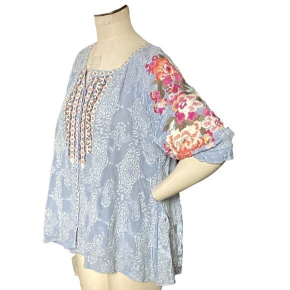 Sundance Ballets Melody Embroidered Detail Blouse Sz L Blue #228D - Picture 5 of 12
